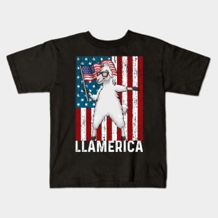 Llamerica Funny Llama American Flag Kids T-Shirt